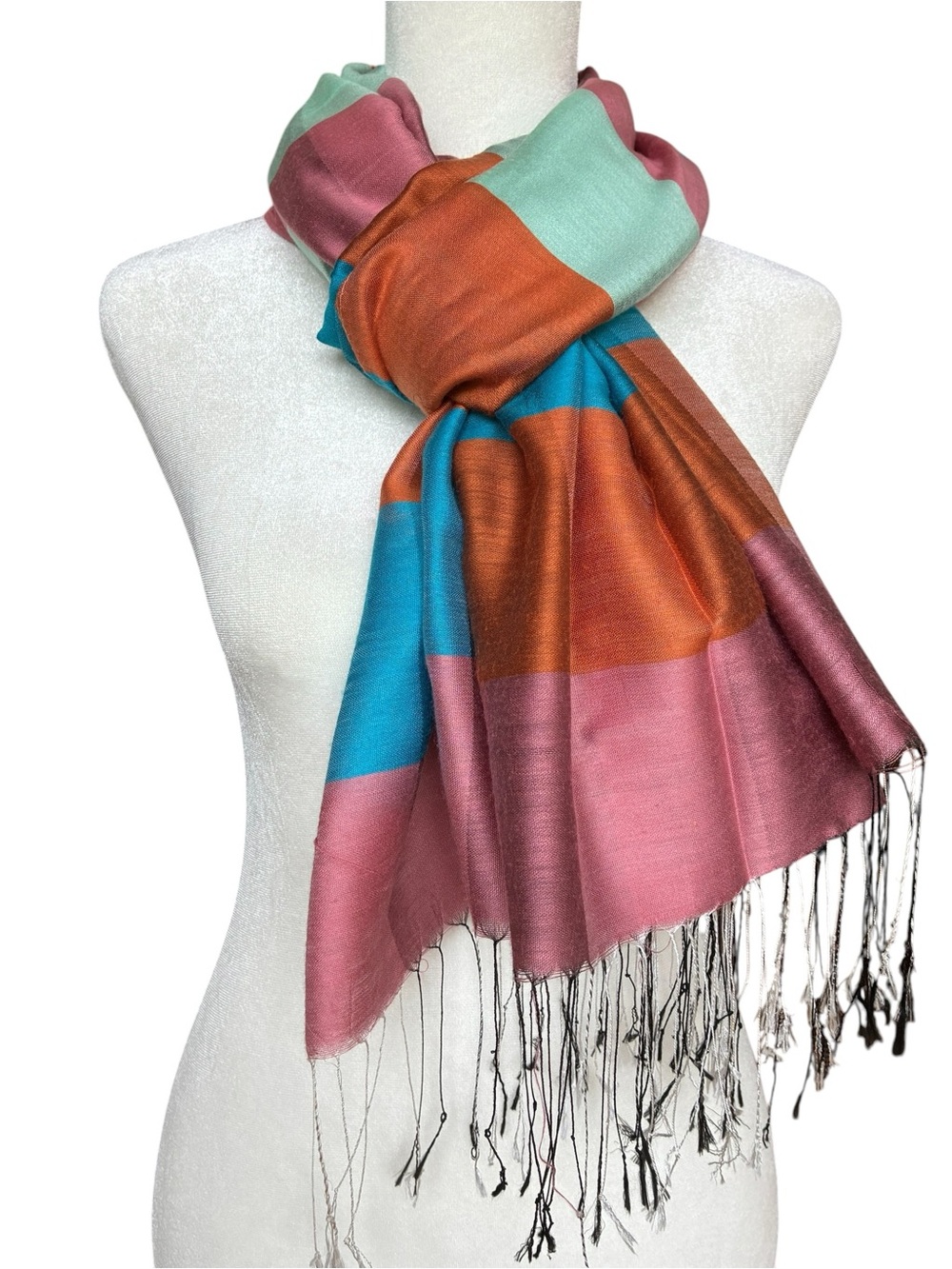 Jewel Toned Striped Silk Scarf